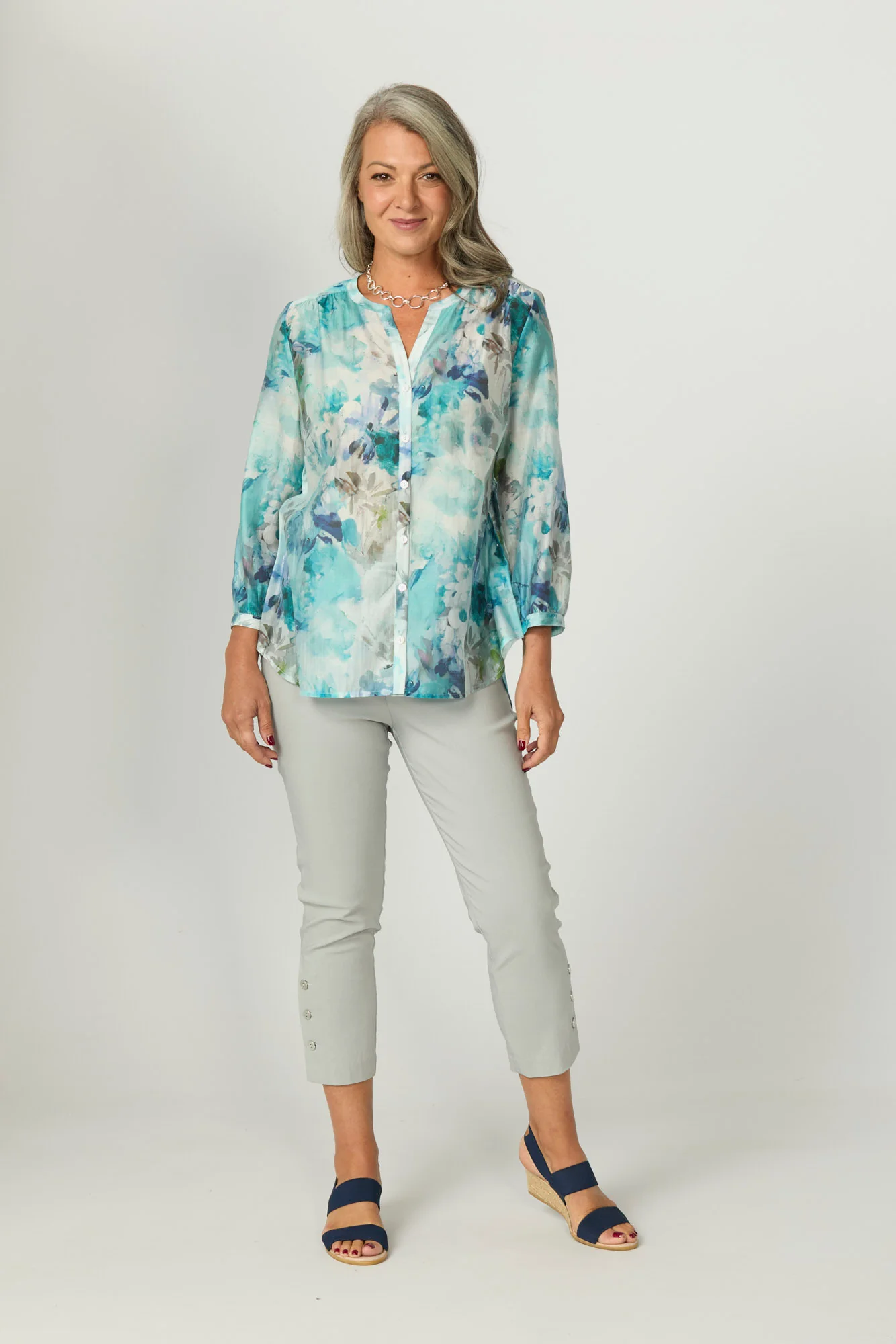 Alyssa Collarless 3/4 Sleeve Shirt - Image 2
