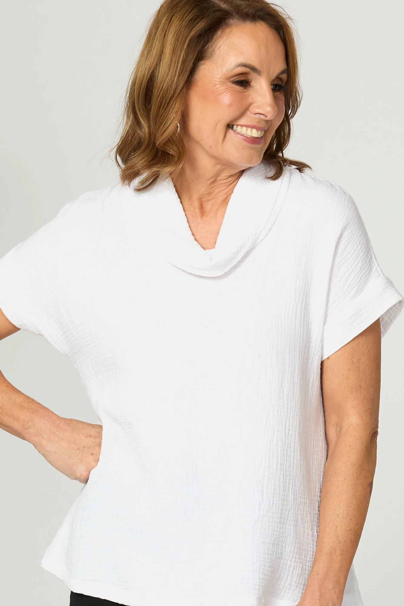 Bubble Cowl Neck Short Sleeve Top - Image 3