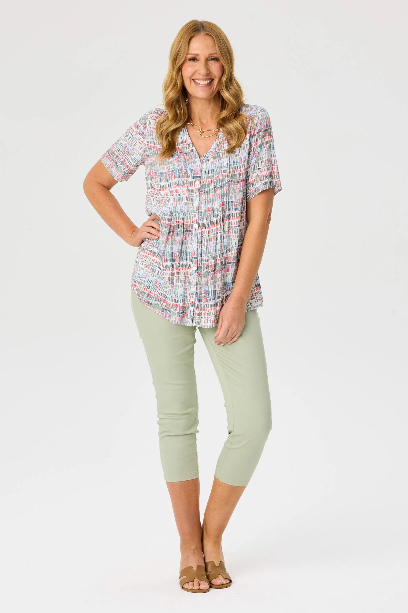 Catania Short Sleeve Pintuck Print Shirt - Image 3