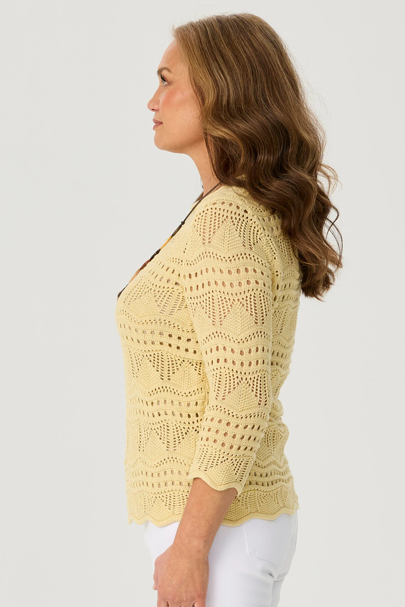 Corfu Pointelle 3/4 Sleeve Sweater - Image 3