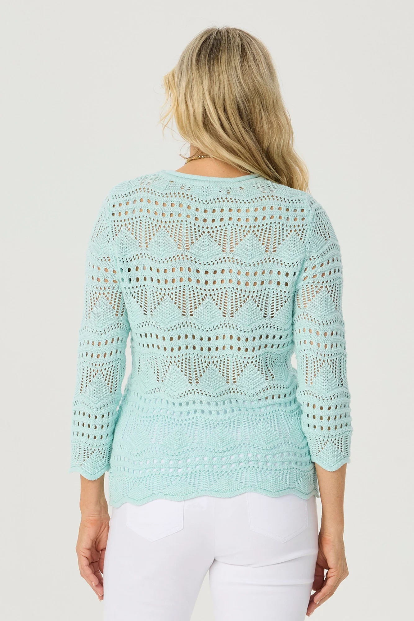Corfu Pointelle 3/4 Sleeve Sweater - Image 3