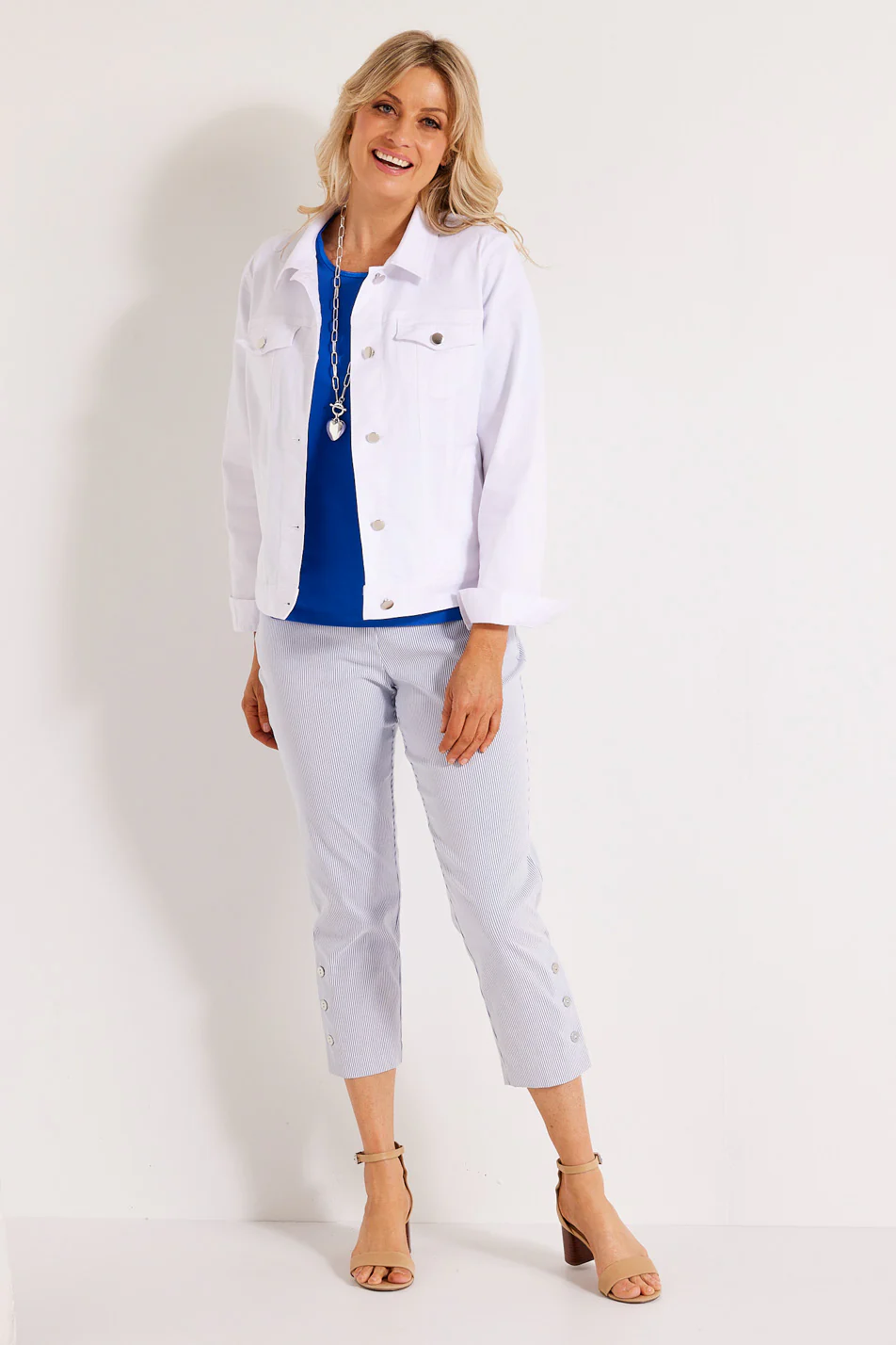 Dani Stripe Crop Pant W/ Buttons - Image 3