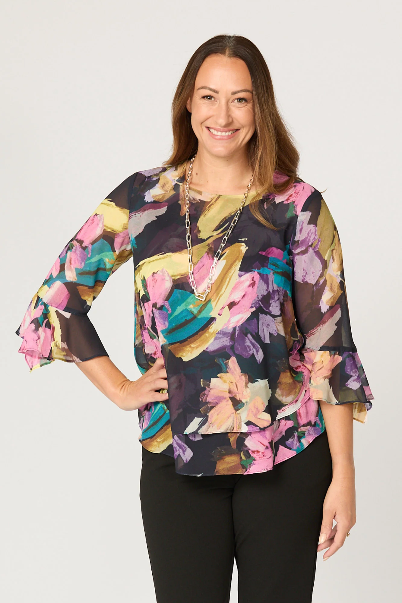 Dominique Flounce Layer 3/4 Sleeve Top