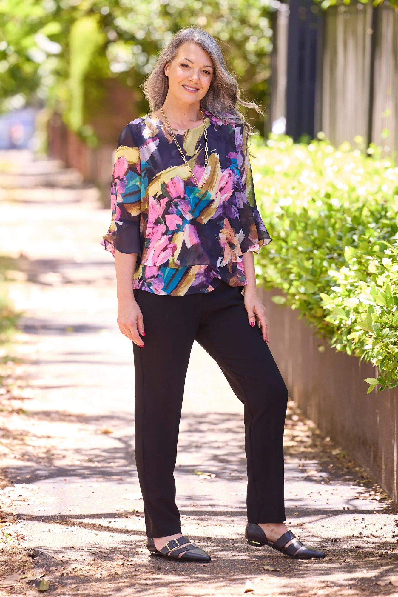 Dominique Flounce Layer 3/4 Sleeve Top - Image 2