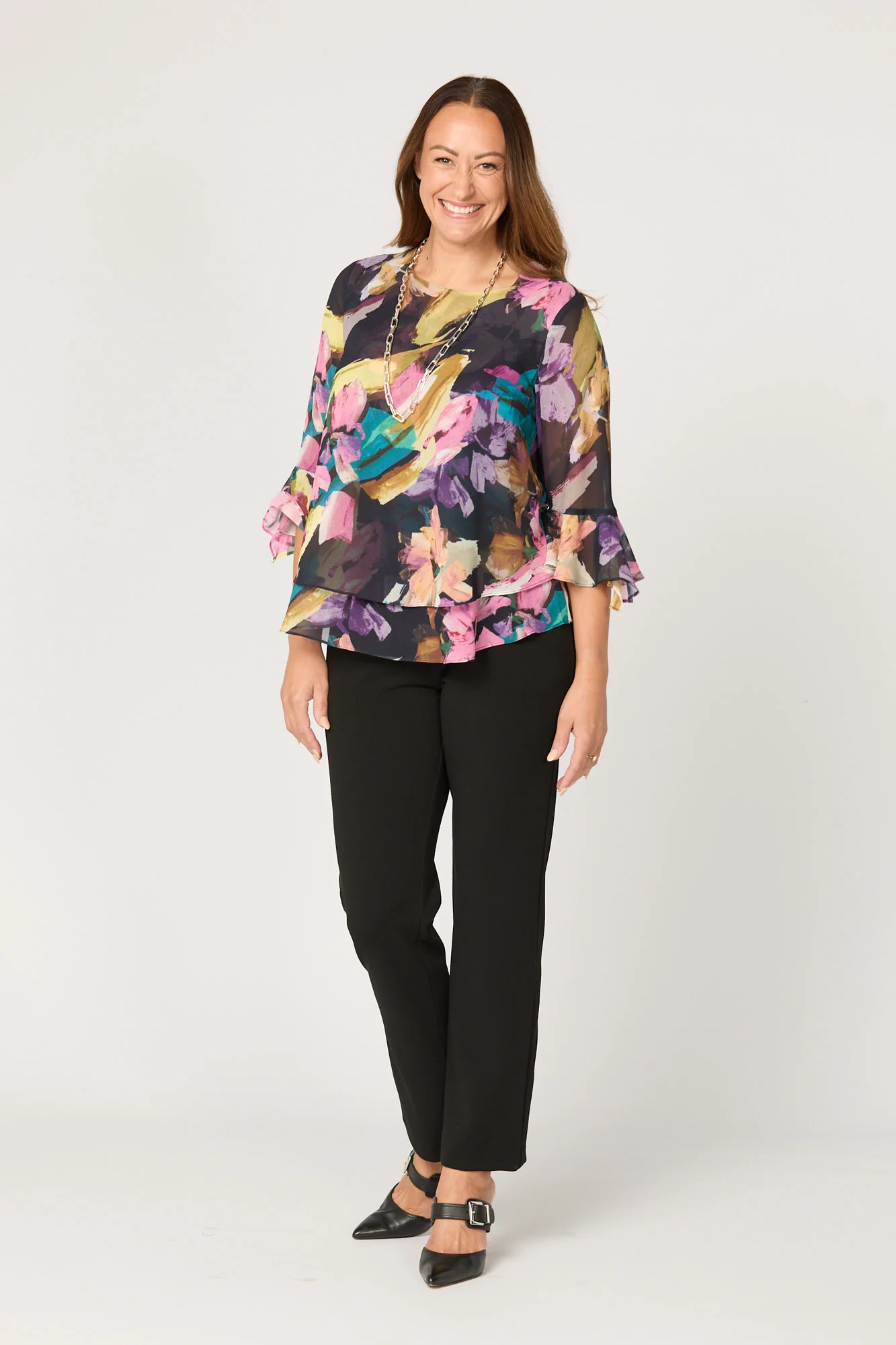 Dominique Flounce Layer 3/4 Sleeve Top - Image 8