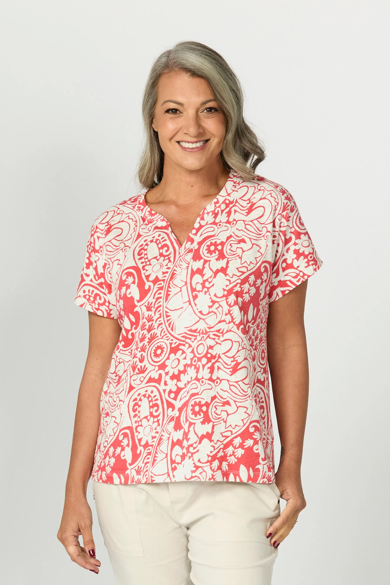 Folie Notch Neck Short Sleeve Tee