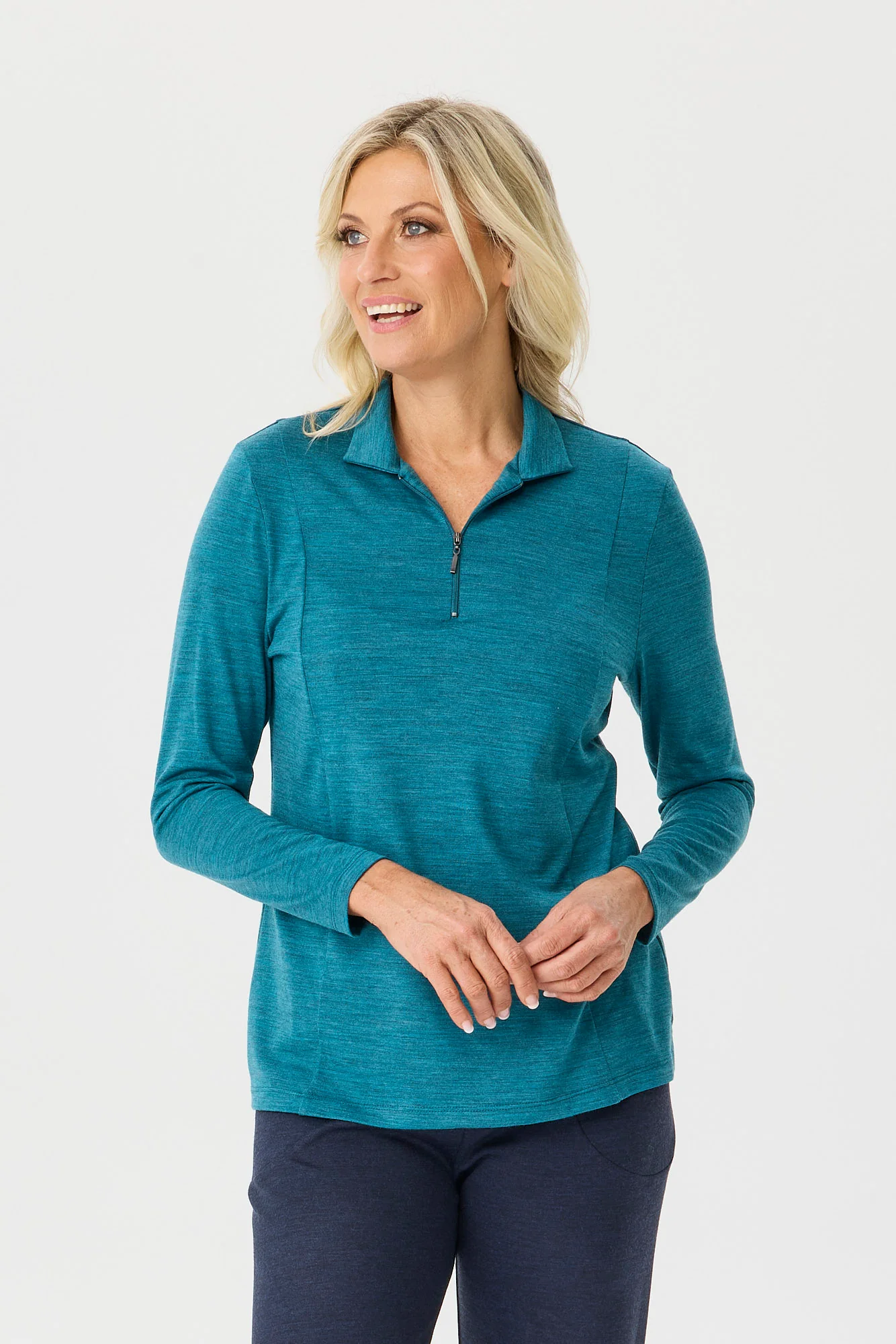 Hedrena Zip Polo Long Sleeve Top