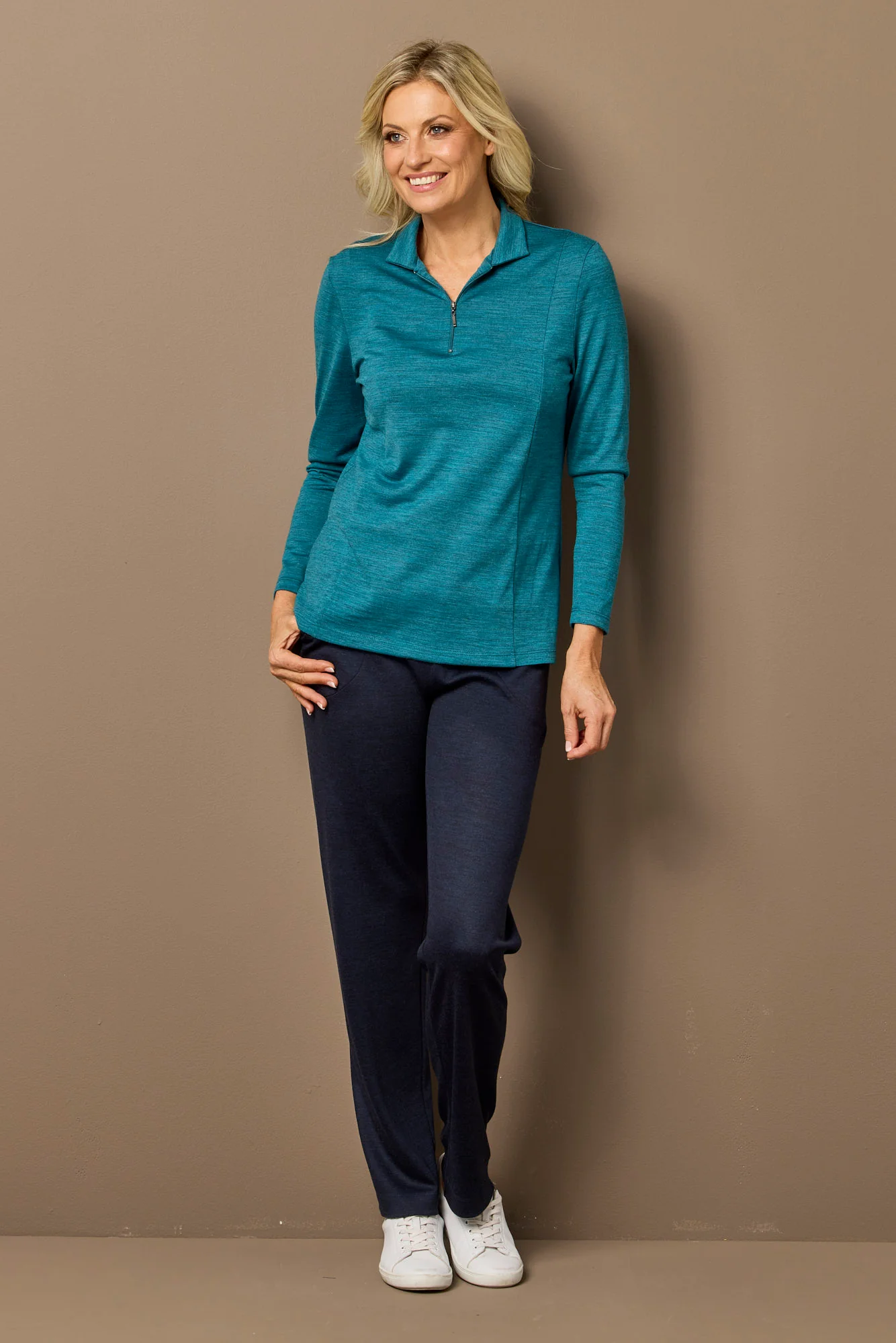 Hedrena Zip Polo Long Sleeve Top - Image 2