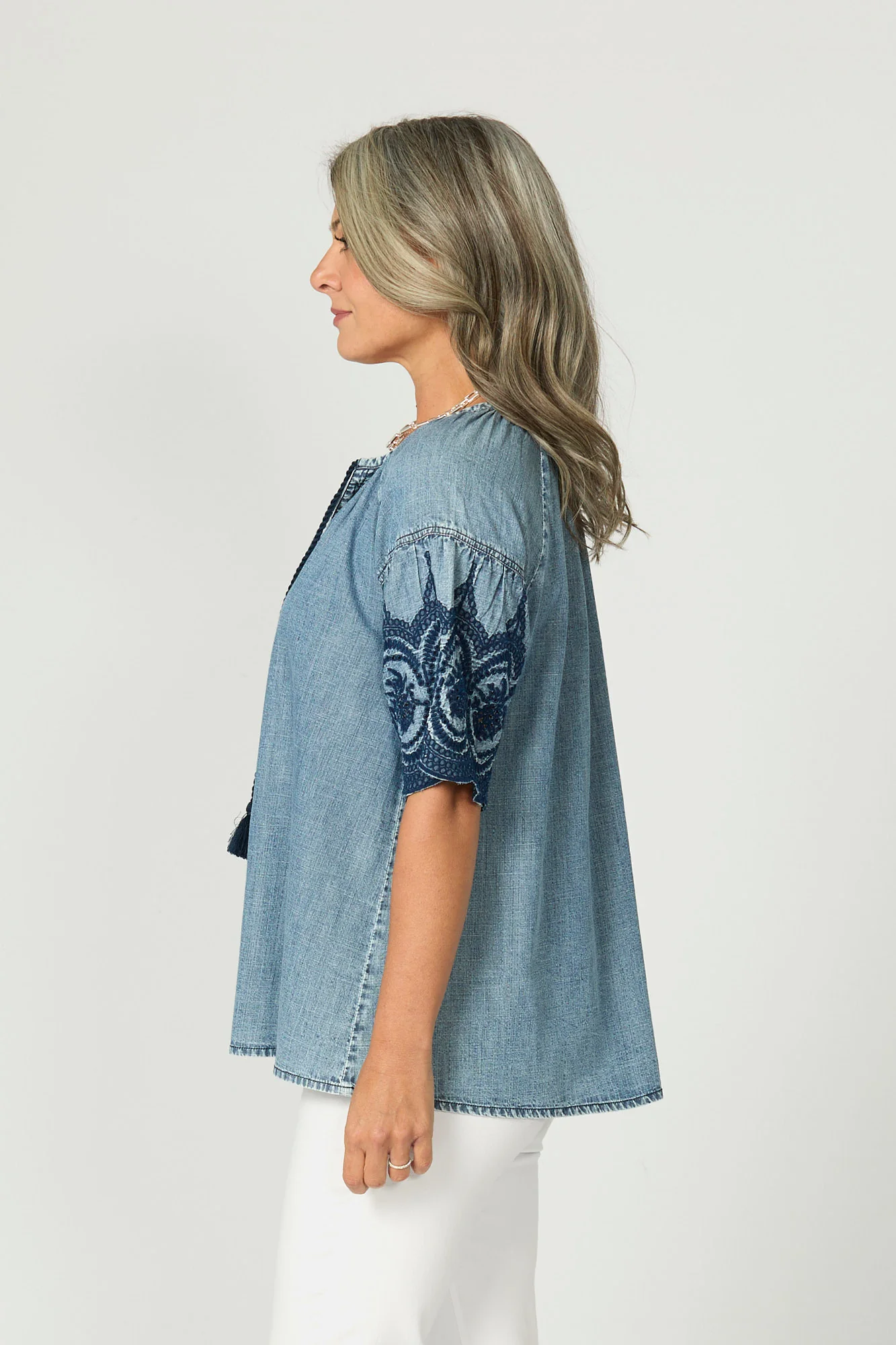 Layla Denim Embroidered Top - Image 4