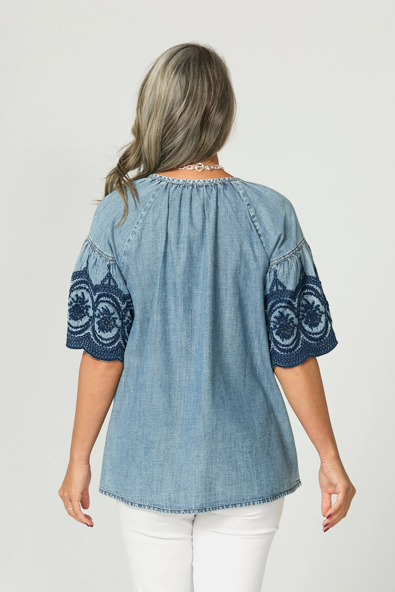 Layla Denim Embroidered Top - Image 5