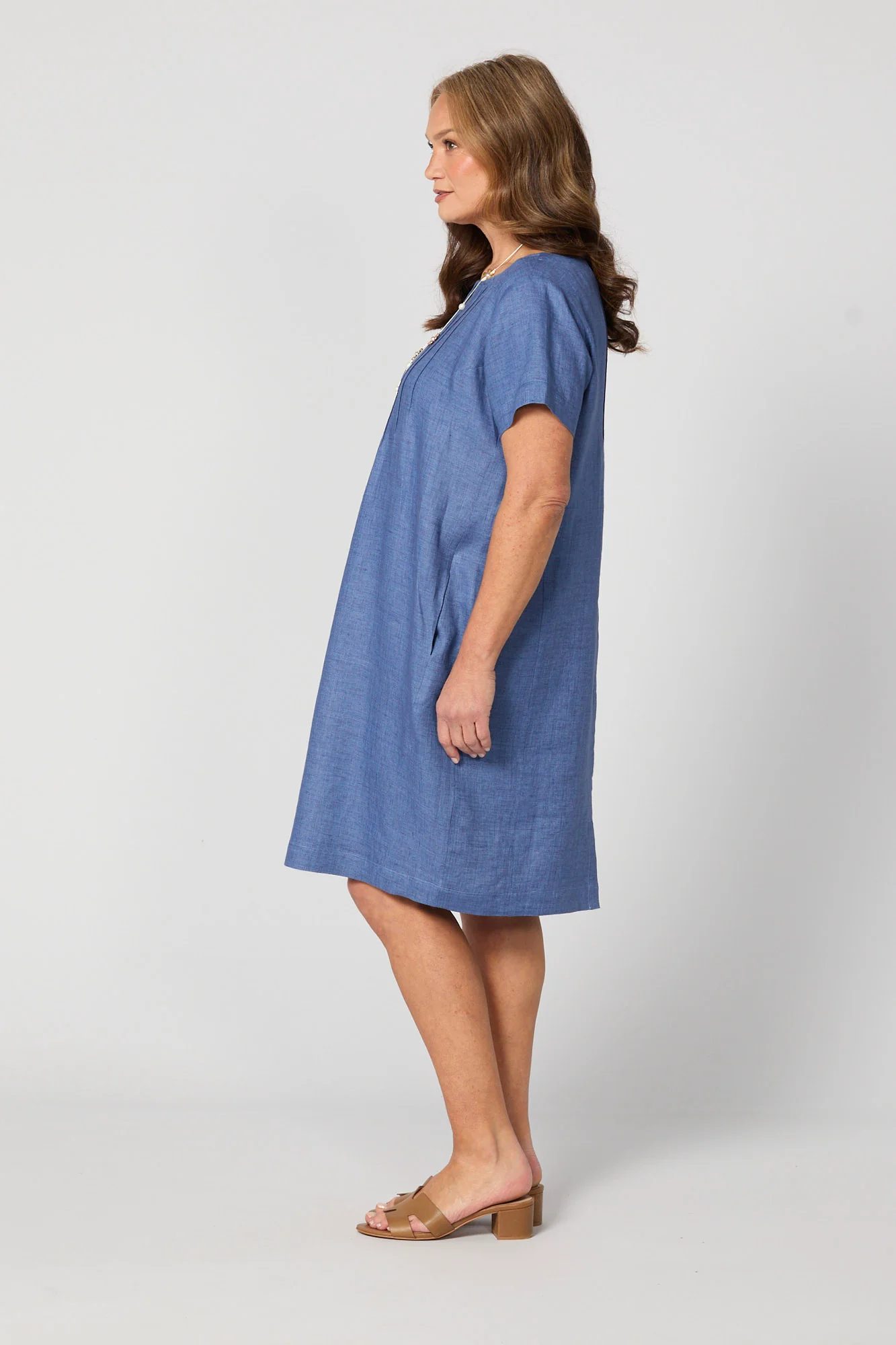 Lisa Linen Short Sleeve Pintuck Dress - Image 2