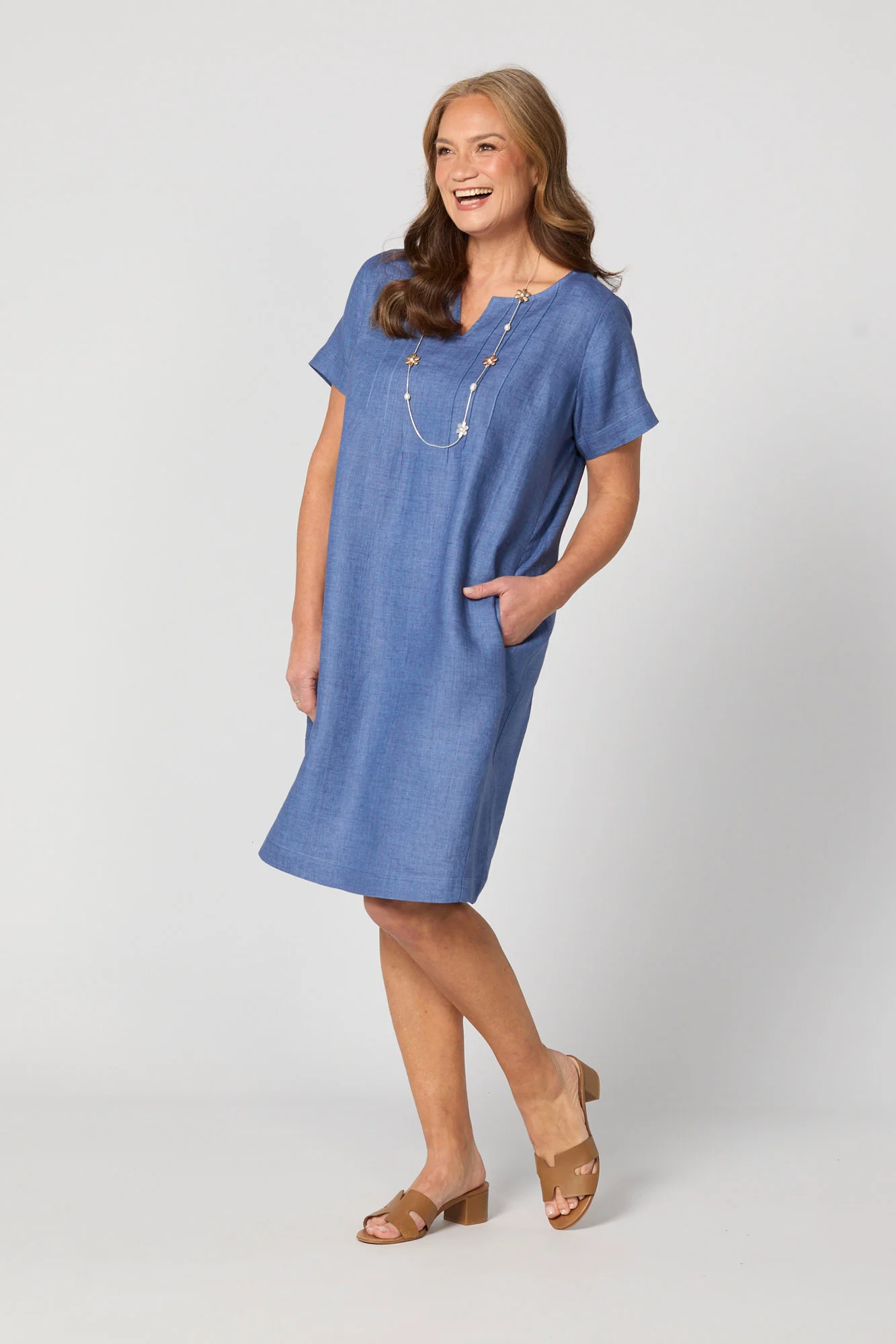 Lisa Linen Short Sleeve Pintuck Dress - Image 3