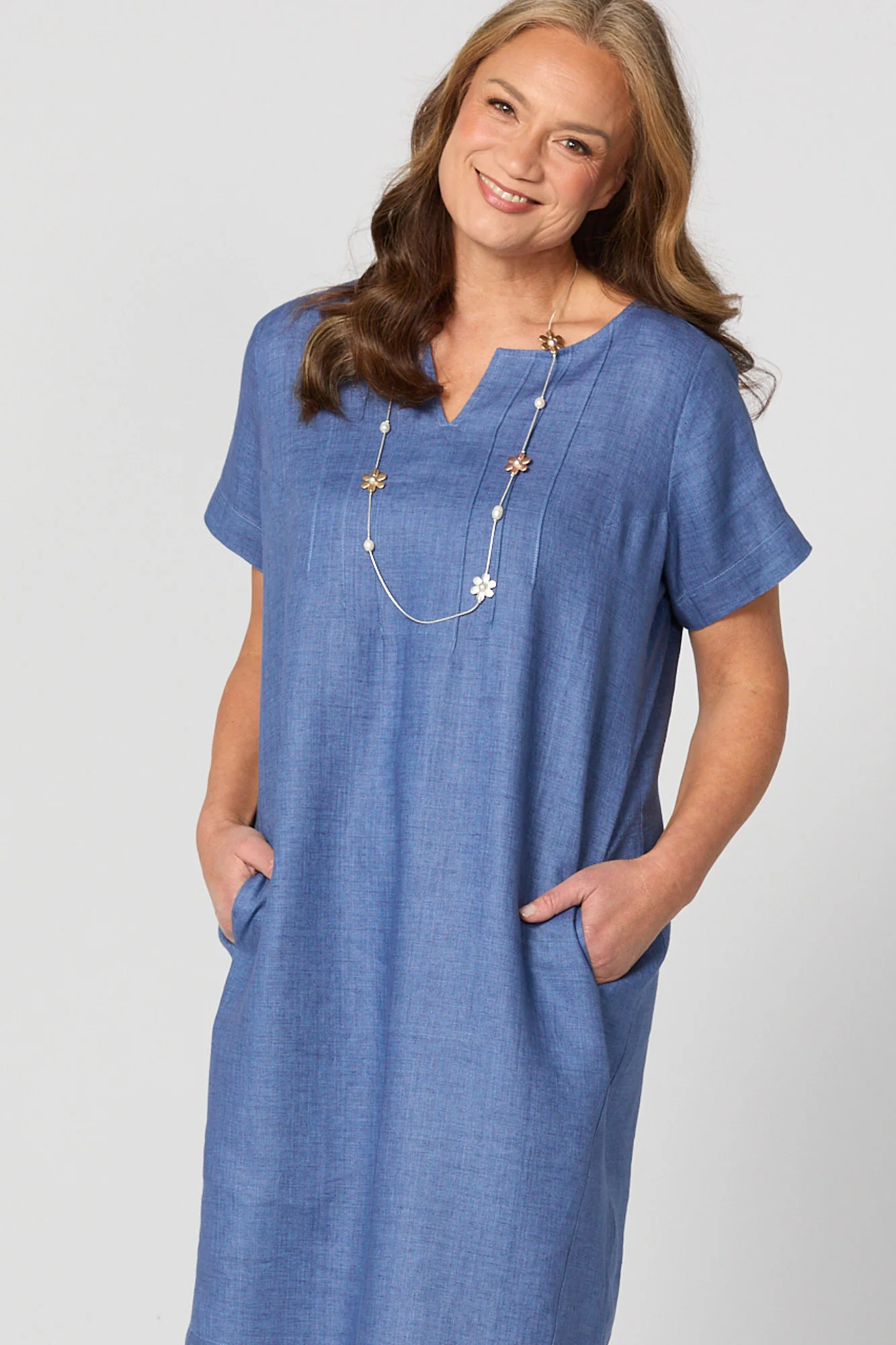 Lisa Linen Short Sleeve Pintuck Dress - Image 6