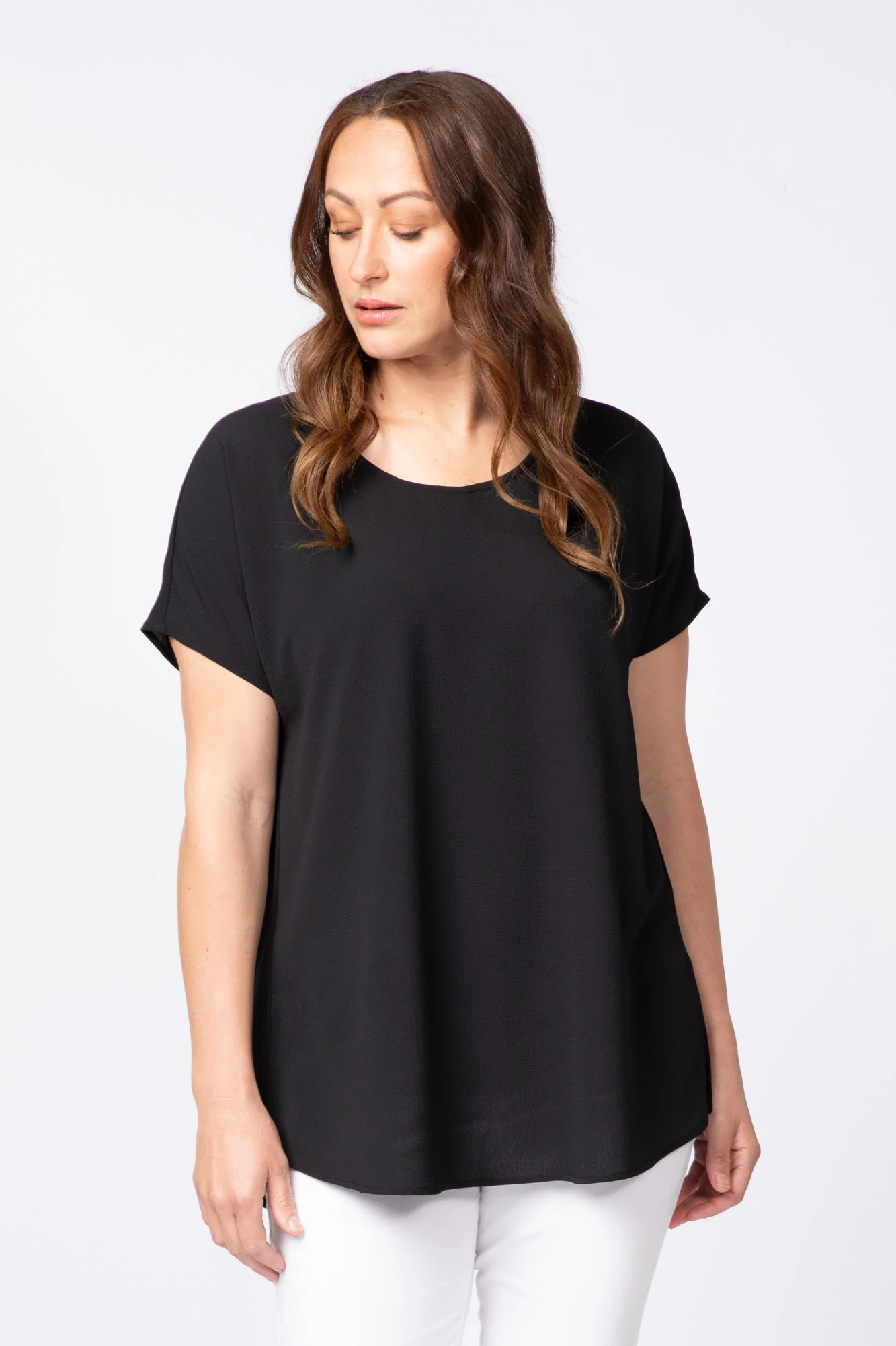 Patios Scoop Neck Pleat Back Top