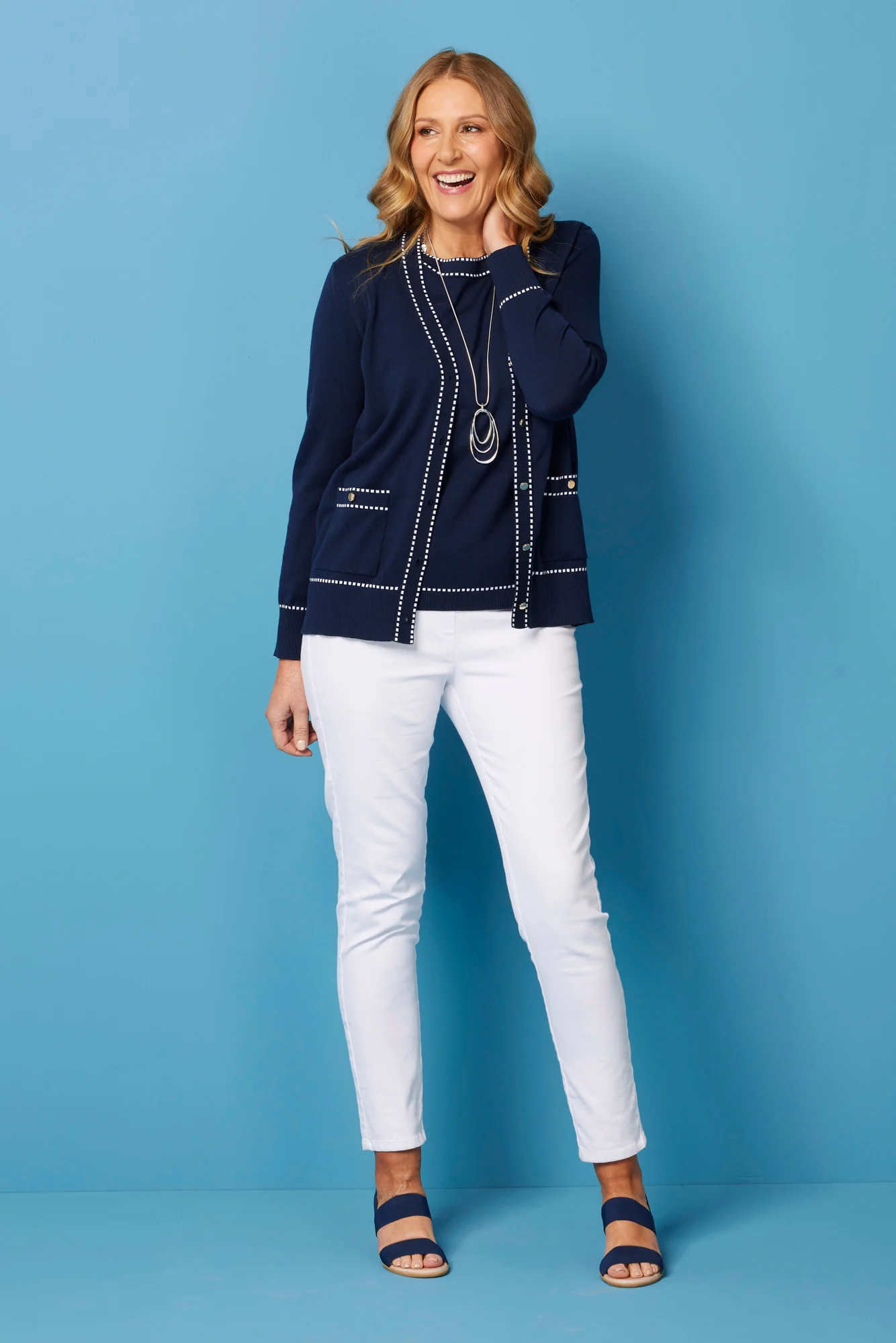 Peggy Contrast Stitch Long Sleeve Cardi - Image 4