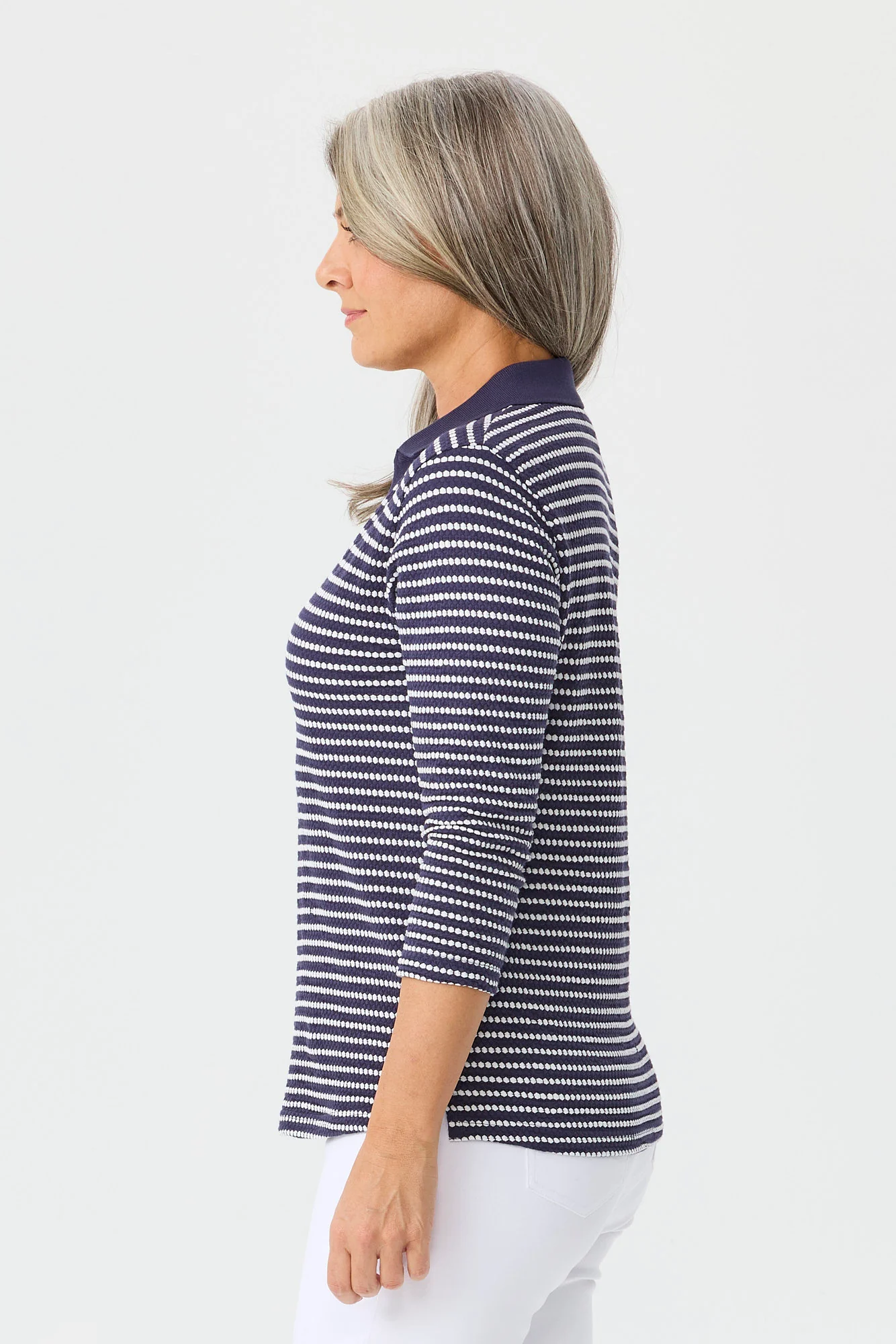 Popcorn Stripe 3/4 Sleeve Polo - Image 4