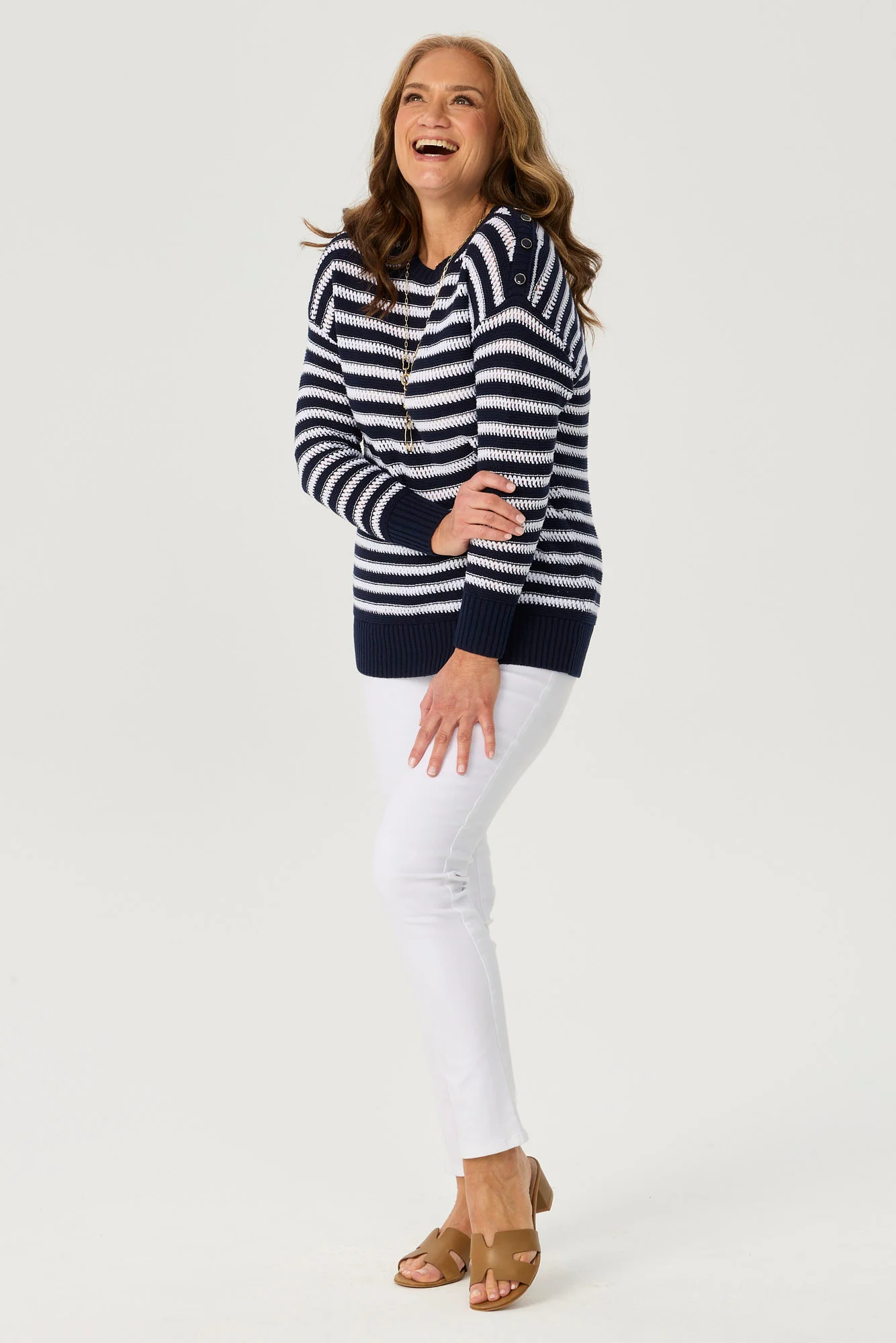 Port Fairy Stripe 3/4 Sleeve Sweater - Image 3