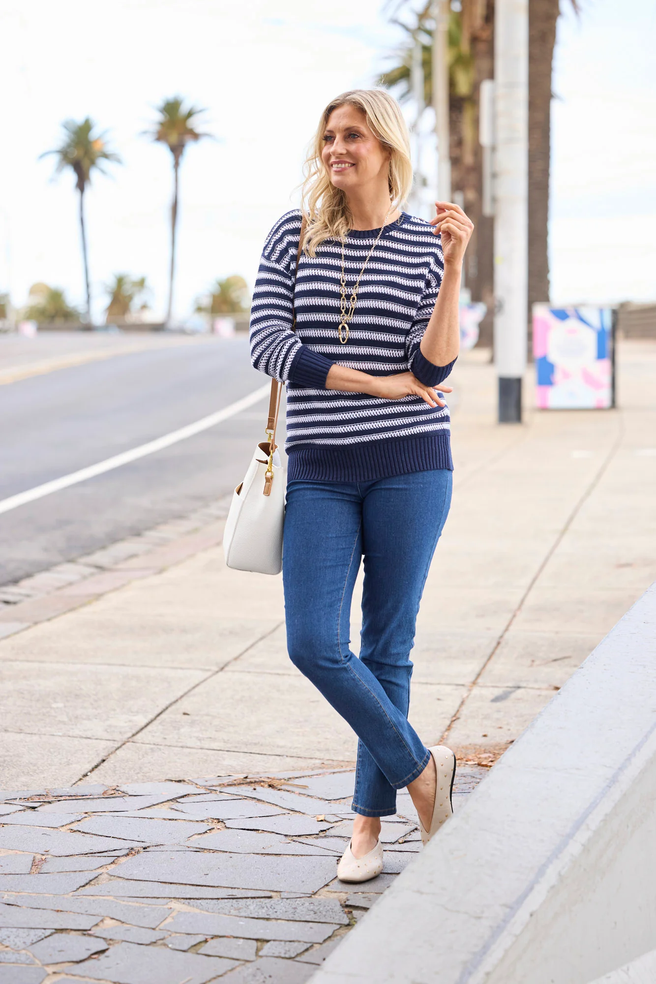 Port Fairy Stripe 3/4 Sleeve Sweater - Image 7