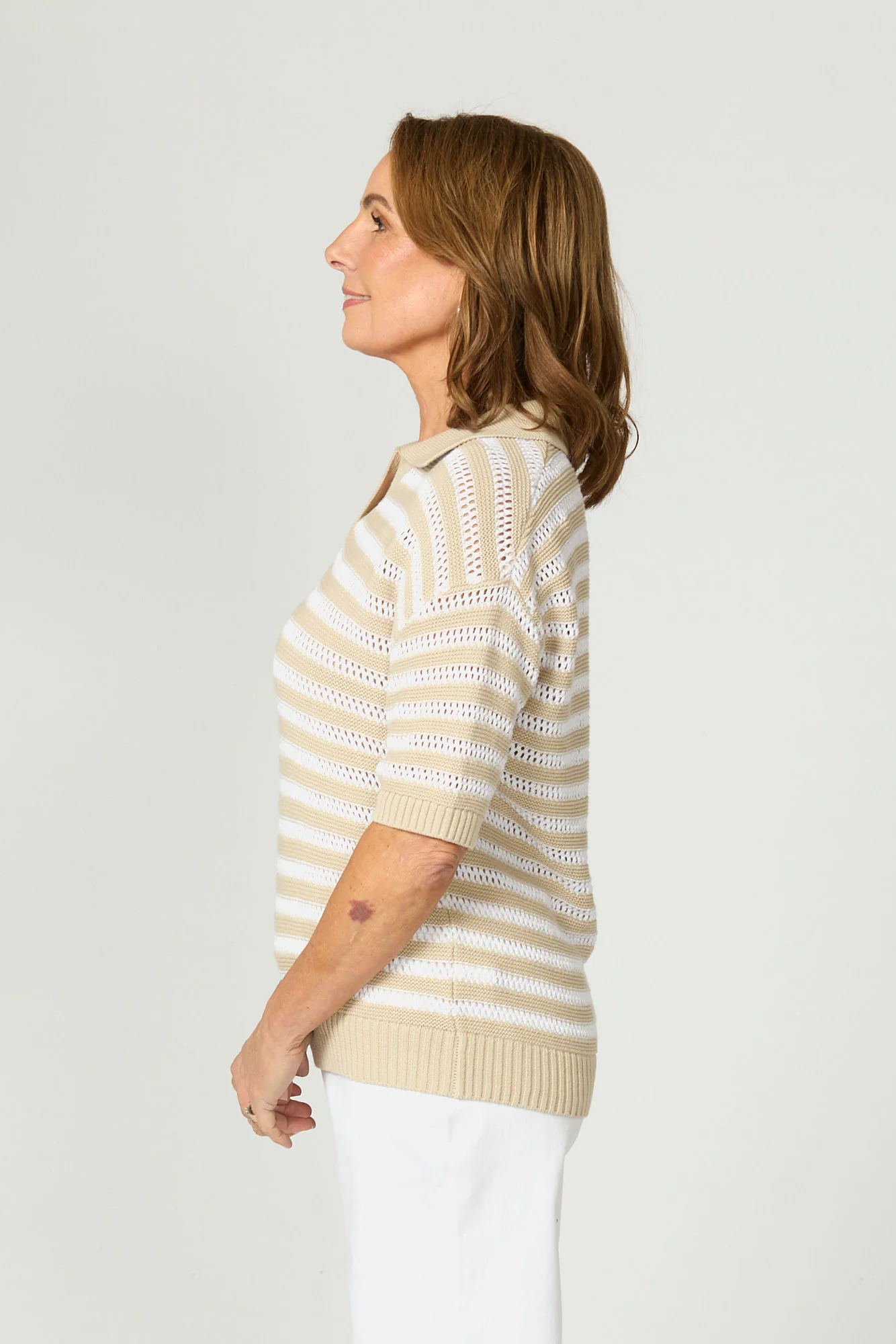 Port Fairy Stripe Elbow Sleeve Polo - Image 3