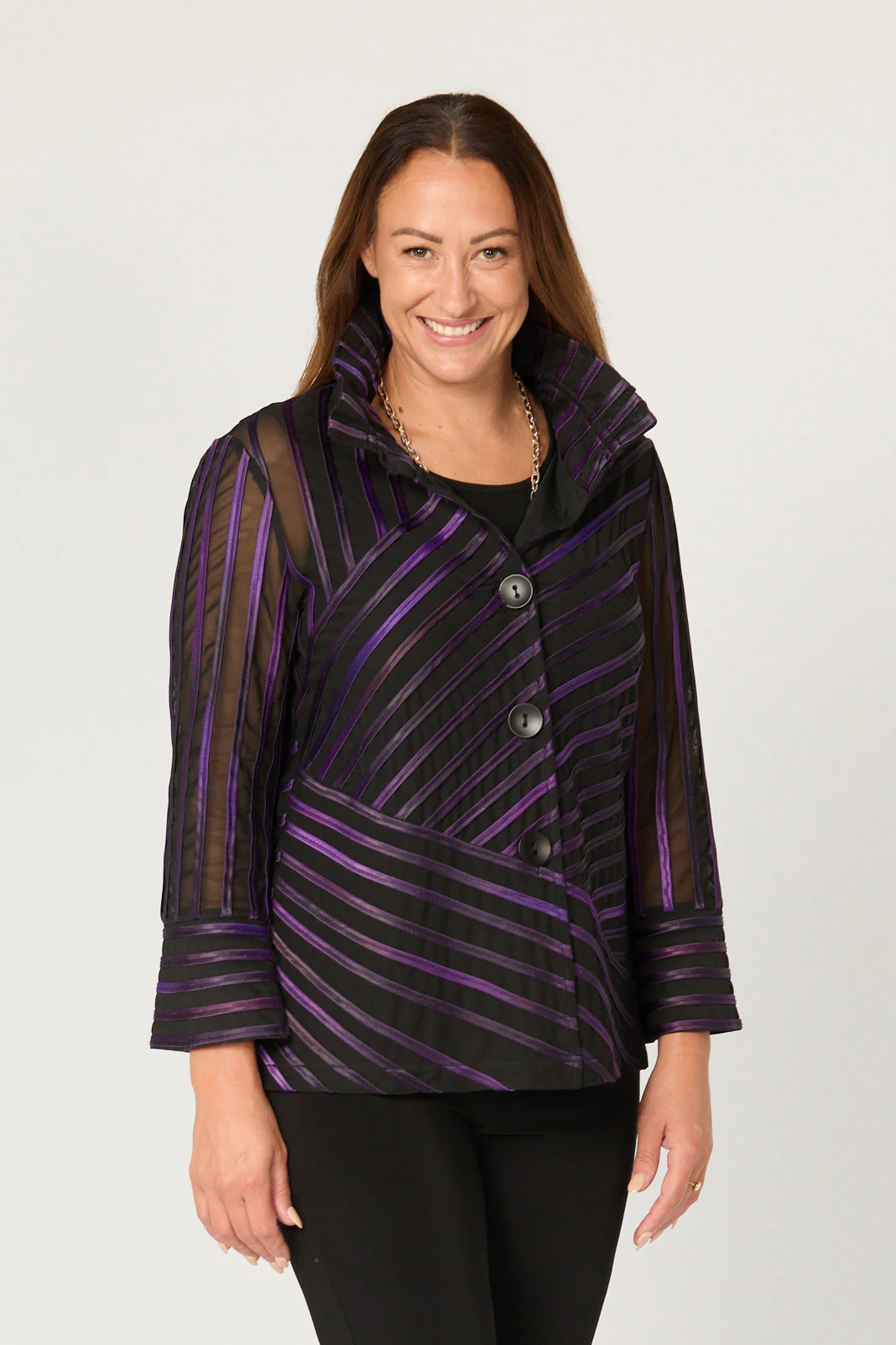 Raven Ribbon Mesh Button Up Jacket