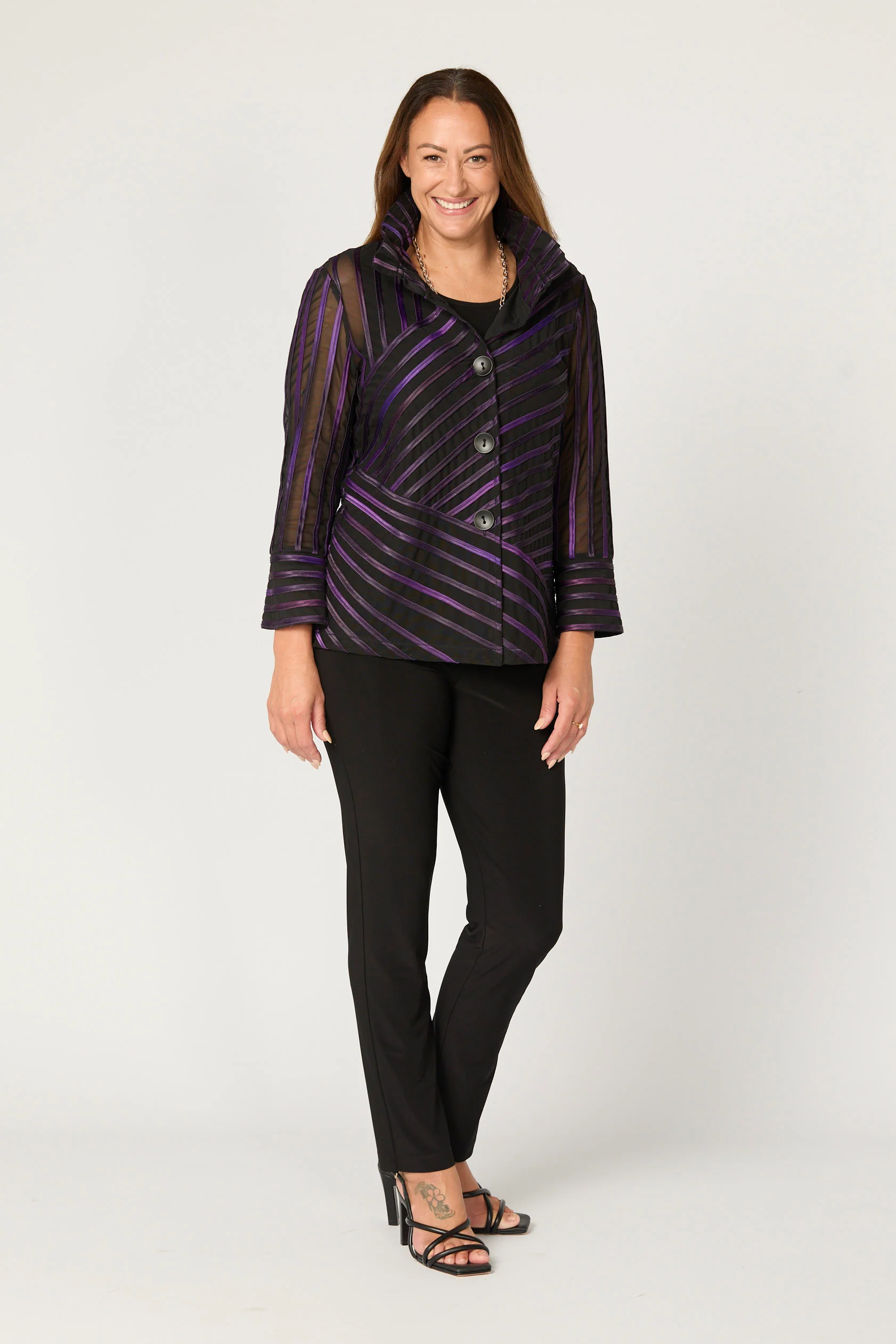 Raven Ribbon Mesh Button Up Jacket - Image 3