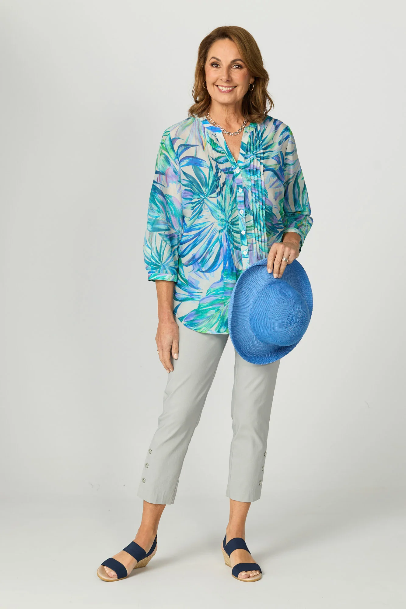Tropical Palms Pleat 3/4 Sl Shirt - Image 2