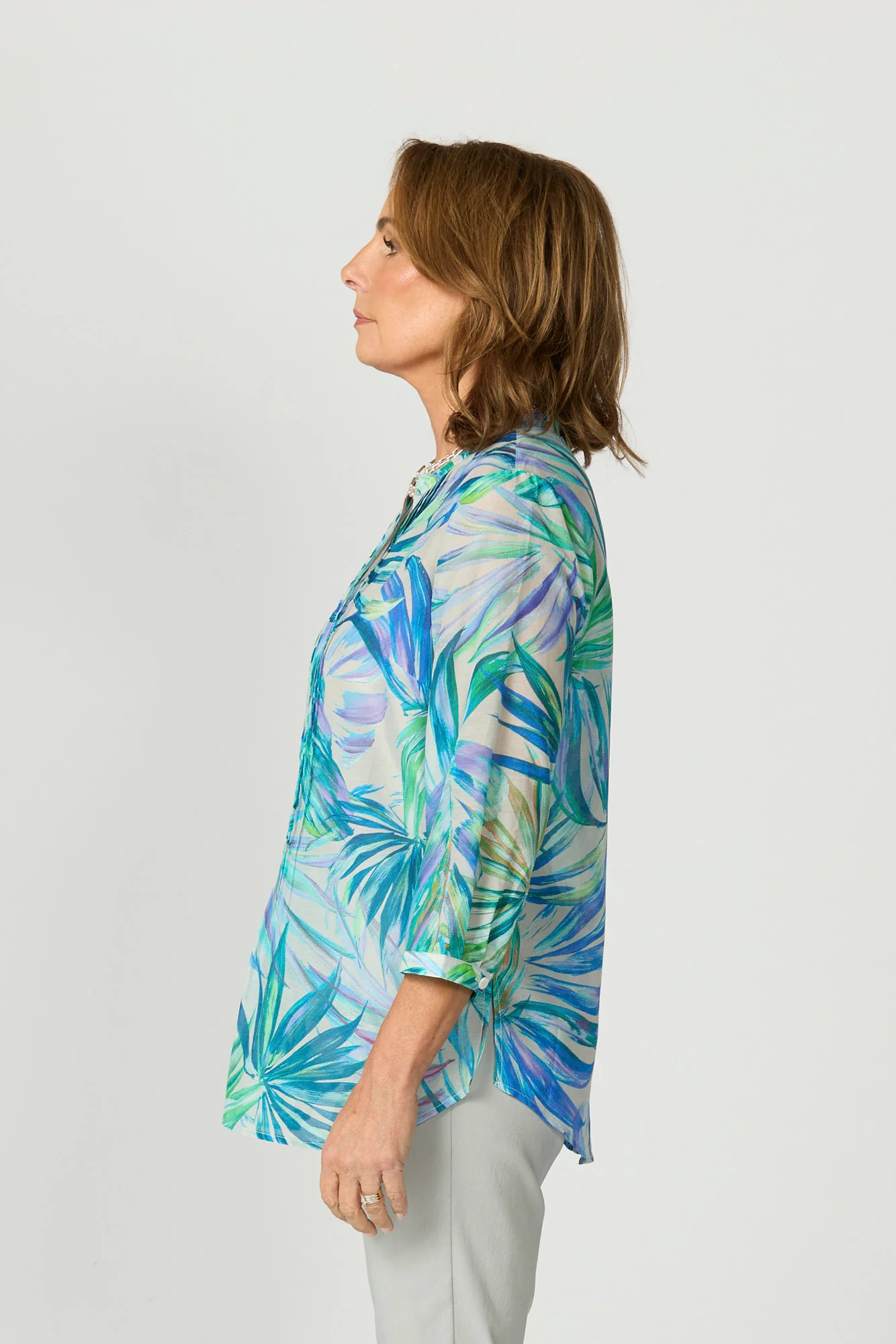 Tropical Palms Pleat 3/4 Sl Shirt - Image 4