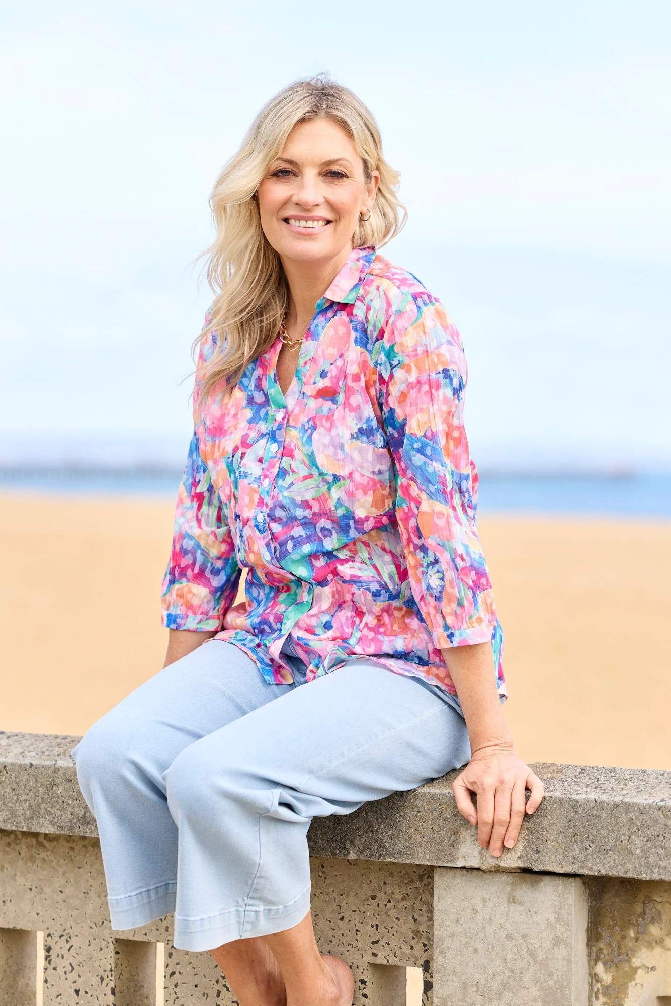 Vista Crushed 3/4 Sleeve Print Shirt - Image 2