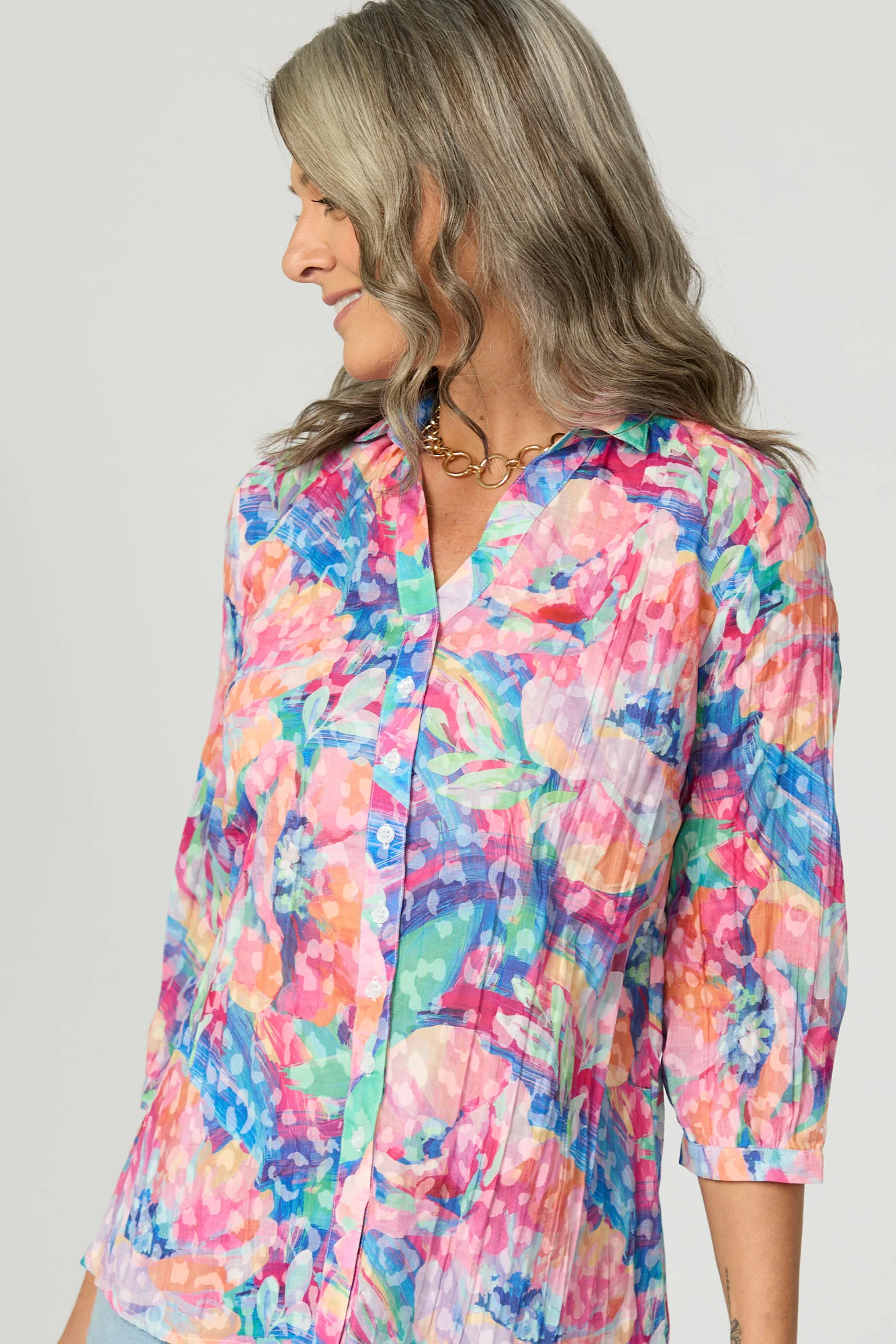 Vista Crushed 3/4 Sleeve Print Shirt - Image 3