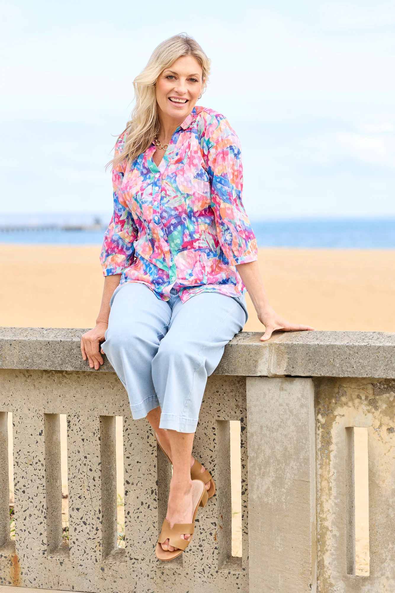 Vista Crushed 3/4 Sleeve Print Shirt - Image 7