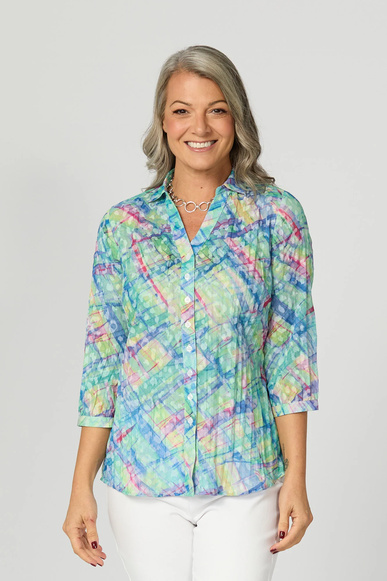 Vista Crushed 3/4 Sleeve Print Shirt