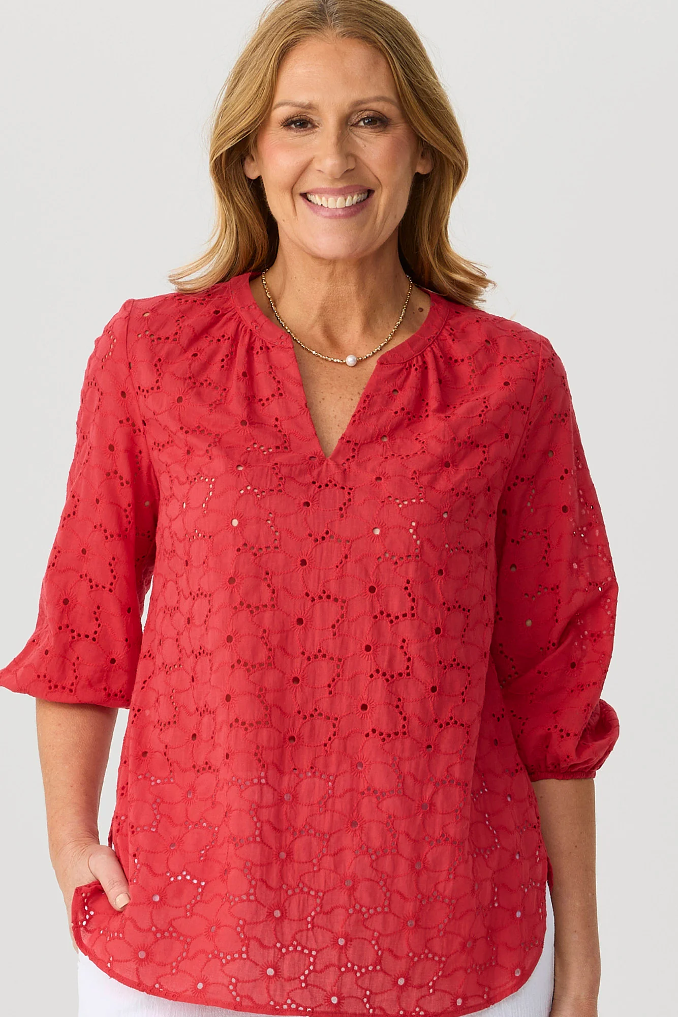 Wendy Broderie 3/4 Sleeve Blouse - Image 3